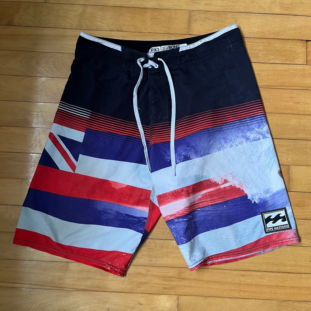 Billabong Platinum X PX3 Pipe Masters Hawaii Flag Board Shorts Mens 31 Navy Red